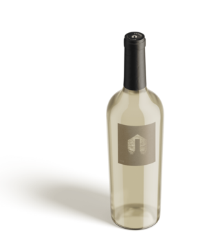 White wine bottle of wine standing verticaly